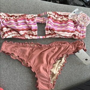 Shade & Shore Pink and Red Ruffle Bikini Set